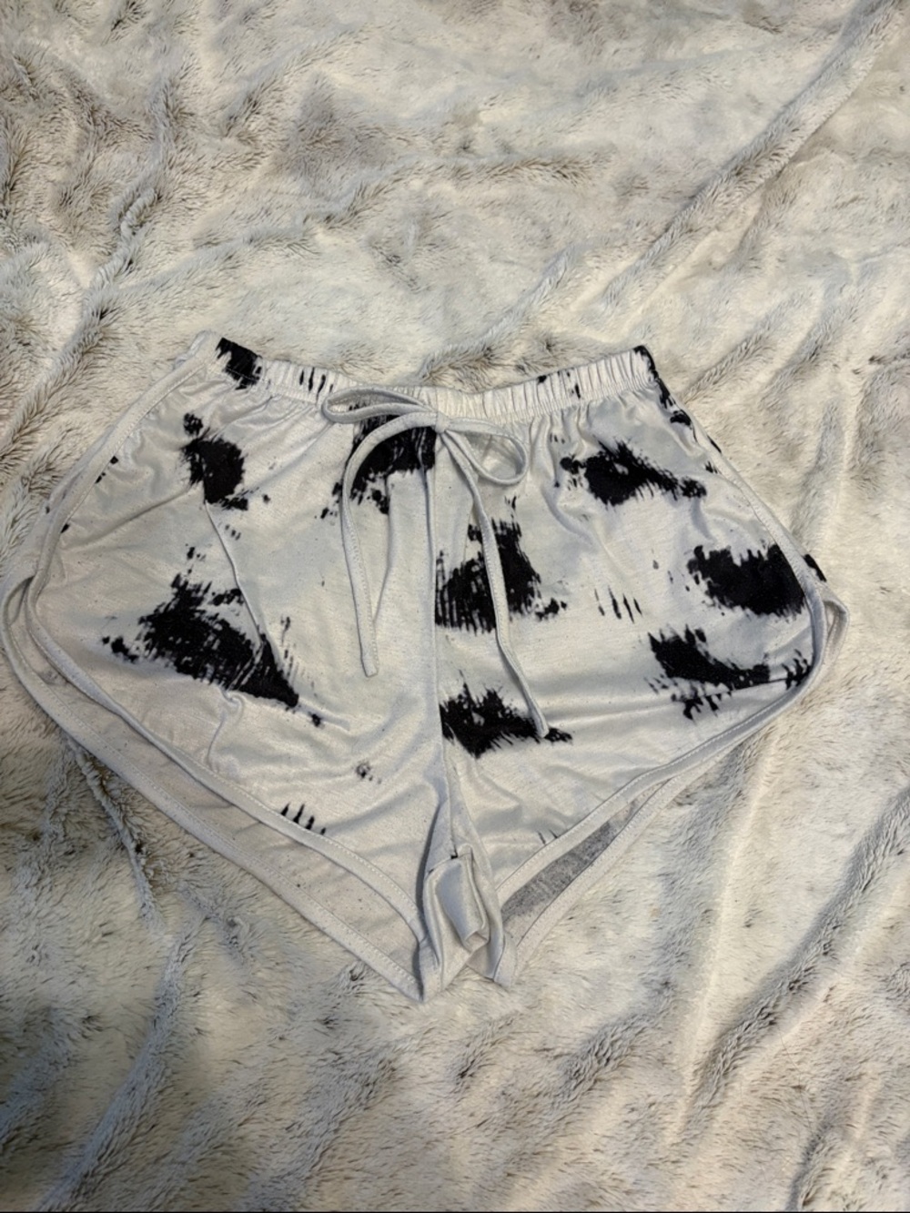 SHEIN White and Black Tie-Dye Athletic Shorts